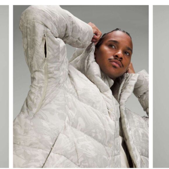 Lululemon Down Puffer Jacket Size L Maple Metamorphosis Light Neutral Multi - Picture 15 of 16